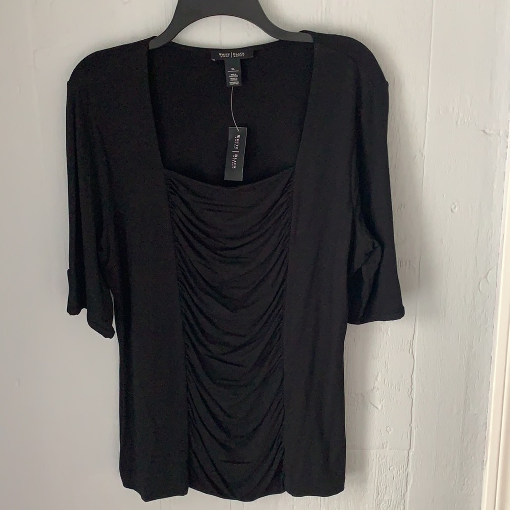 White House Black Market NWT Ruched Square Neck Top XL, Black
